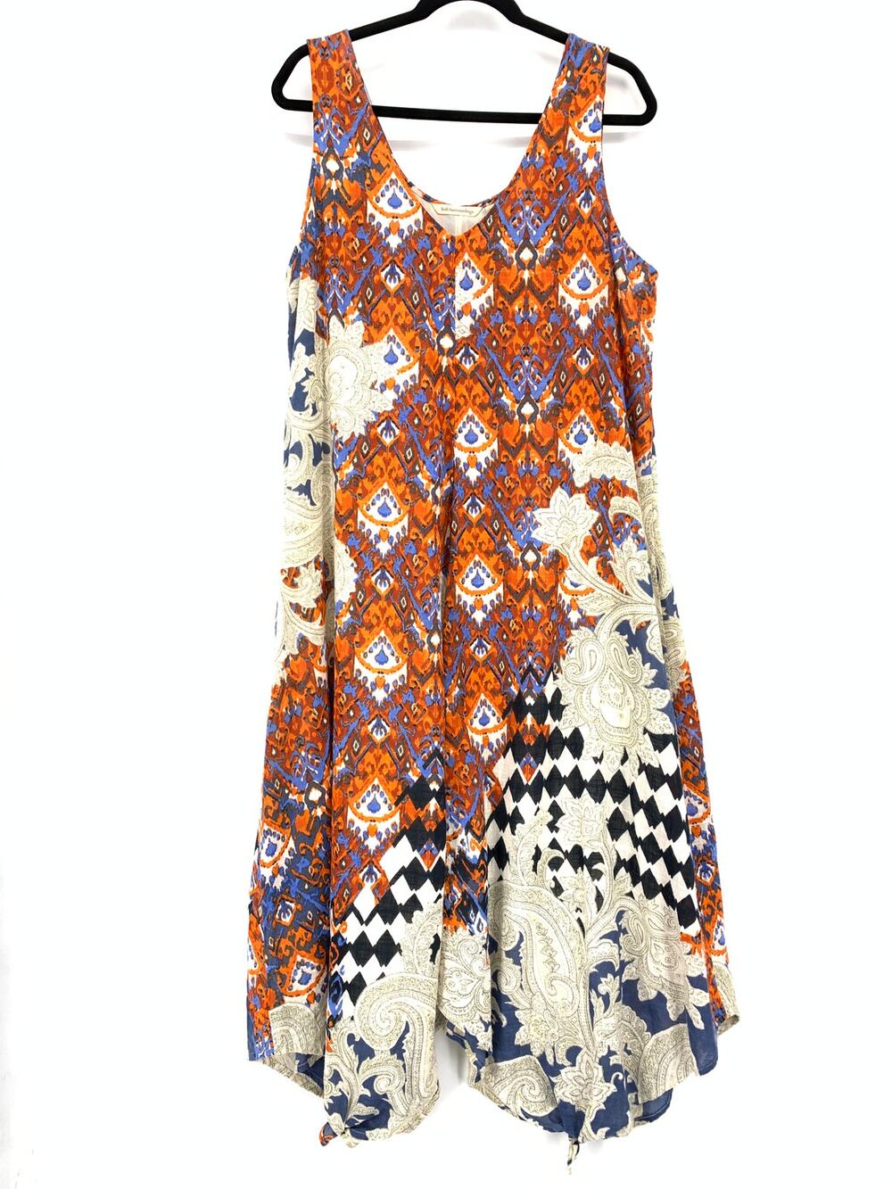 Soft Surroundings Emiliana Boho Maxi Dress Sz Large Cotton Handkerchief Hem